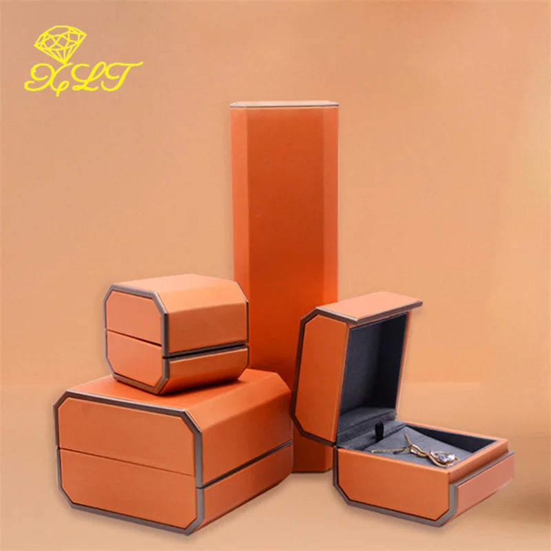 Orange Octagonal Magnetic Jewelry Box Pendant Bracelet Case Necklace Storage