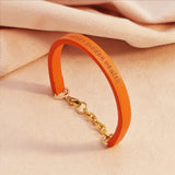 Orange Personalized Adjustable Leather Bracelet Cuff - English Engraved Gift