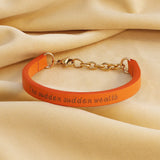 Orange Personalized Adjustable Leather Bracelet Cuff - English Engraved Gift