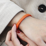 Orange Personalized Adjustable Leather Bracelet Cuff - English Engraved Gift