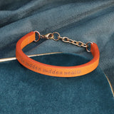 Orange Personalized Adjustable Leather Bracelet Cuff - English Engraved Gift
