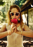 Orange Resin Bead Magnet Bangle Pearl Chains Charm Bracelet