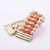 Orange Resin Bead Magnet Bangle Pearl Chains Charm Bracelet