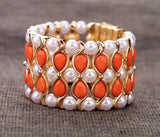 Orange Resin Bead Magnet Bangle Pearl Chains Charm Bracelet