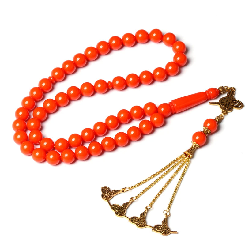 Orange Resin 10mm 51 Beads Tasbih Man's Muslim Rosary Tassel Islam Gift