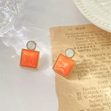 Orange Crystal Zircon Stud Earrings Geometric Party Silver Needle Earrings