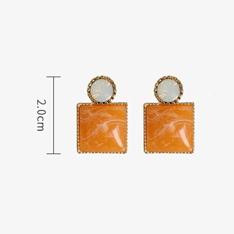 Orange Crystal Zircon Stud Earrings Geometric Party Silver Needle Earrings