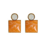 Orange Crystal Zircon Stud Earrings Geometric Party Silver Needle Earrings