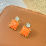 Orange Crystal Zircon Stud Earrings Geometric Party Silver Needle Earrings