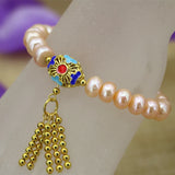 Orange Pearl Beaded Bracelet with Tassels and Cloisonne Jewelry