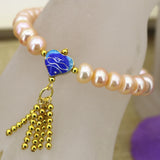 Orange Pearl Beaded Bracelet with Tassels and Cloisonne Jewelry