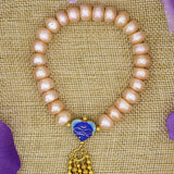 Orange Pearl Beaded Bracelet with Tassels and Cloisonne Jewelry
