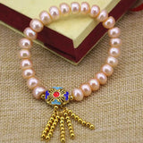 Orange Pearl Beaded Bracelet with Tassels and Cloisonne Jewelry