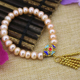 Orange Pearl Beaded Bracelet with Tassels and Cloisonne Jewelry