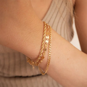 3Pcs 14K Plated Steel Rope Disc Chain Bracelet Men Personalized Jewelry Gift