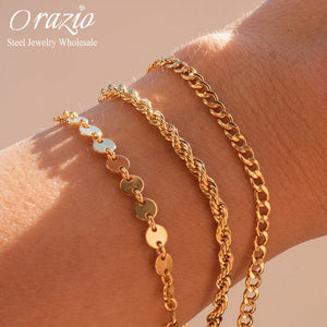 3Pcs 14K Plated Steel Rope Disc Chain Bracelet Men Personalized Jewelry Gift