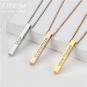 Personalized Stainless Steel Pendant Necklace Custom Engraved Bar Jewelry