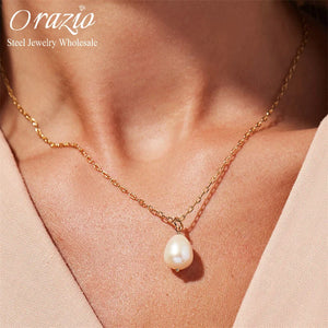 Stainless Steel Necklace with Freshwater Pearl Pendant