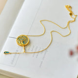 Hetian Jade Necklace Sterling Silver Clavicle Set Chain Ethnic Retro Round