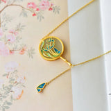 Hetian Jade Necklace Sterling Silver Clavicle Set Chain Ethnic Retro Round