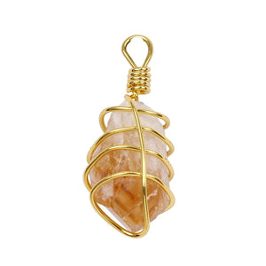 Natural Citrine Pendant Raw Quartz Charms Yellow Crystal Cluster Stone