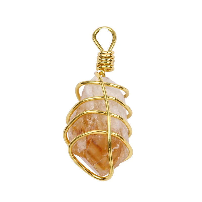 Natural Citrine Pendant Raw Quartz Charms Yellow Crystal Cluster Stone