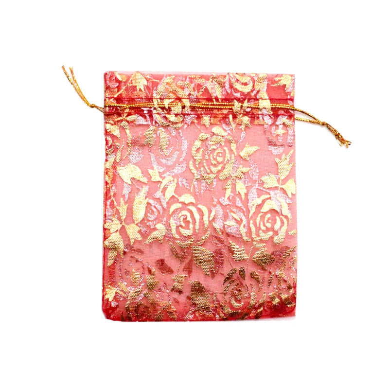 Organza Bag 9x12cm 200pcs Earrings Wedding Gift Packaging Rose Jewelry Rope