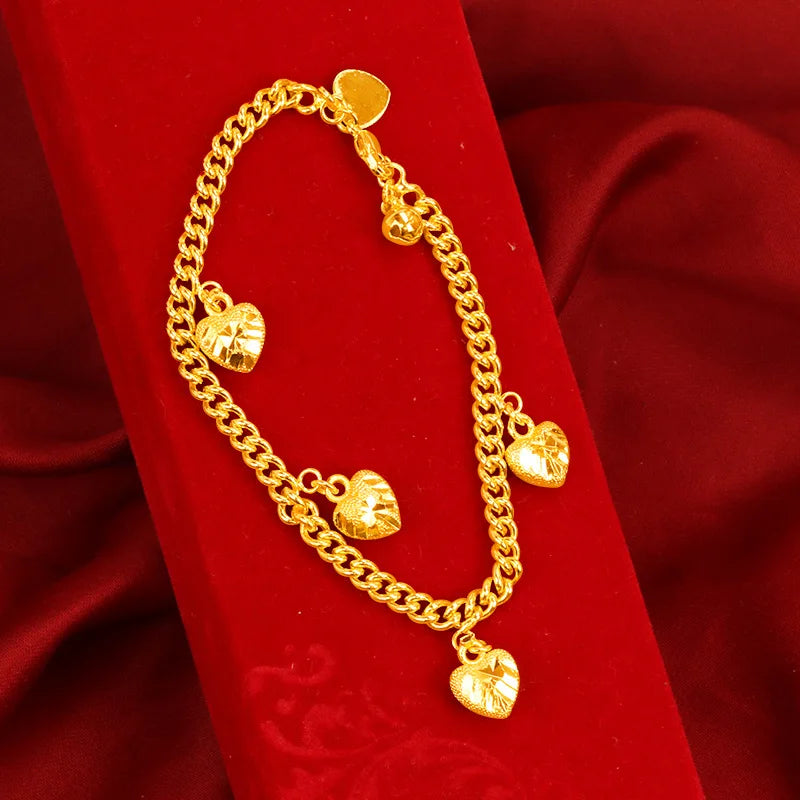 24K Plated Heart Love Pendant Bracelet Wedding Jewelry