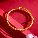 24k Antique Smooth Twine Pattern Push-pull Bracelet for Women Wedding