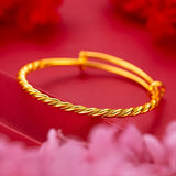 24k Antique Smooth Twine Pattern Push-pull Bracelet for Women Wedding