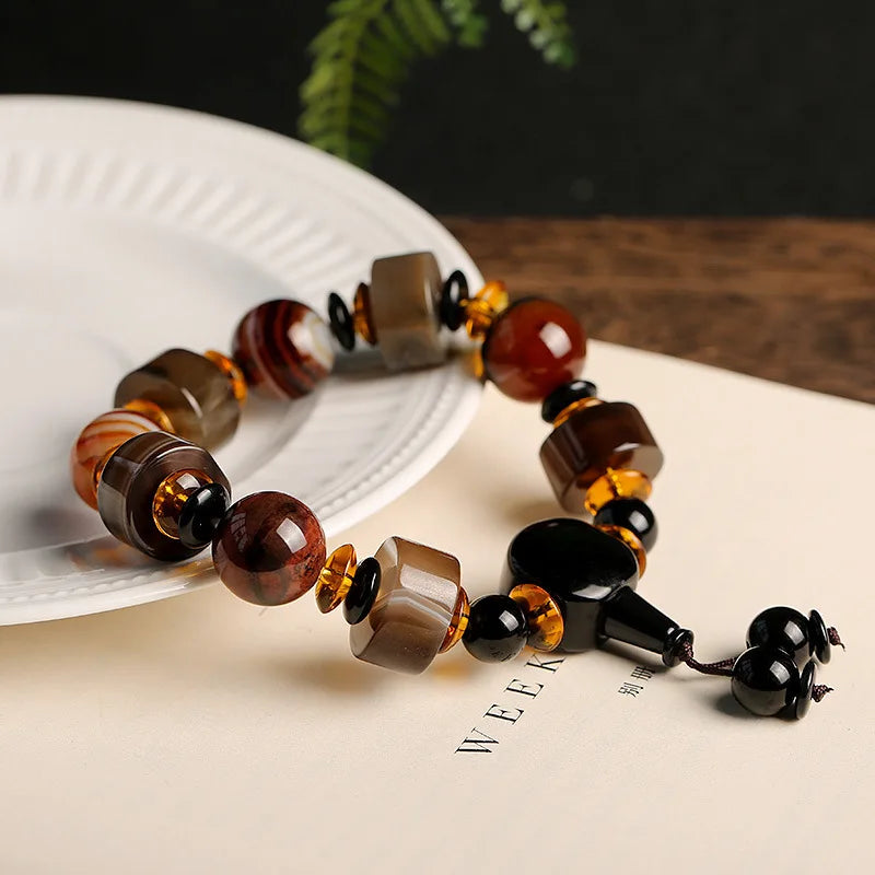 Natural Agate Men Bracelet - Tibetan Buddhism Indian Jewelry