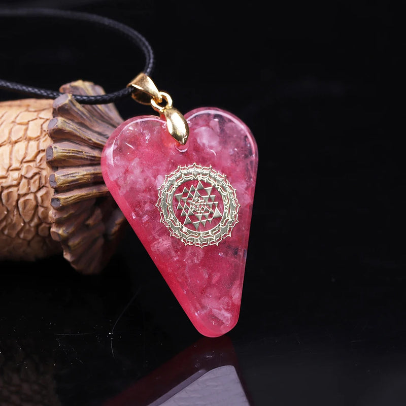 Orgonite Pendant Pink Heart Necklace Healing Crystals Peach Blossom Marriage