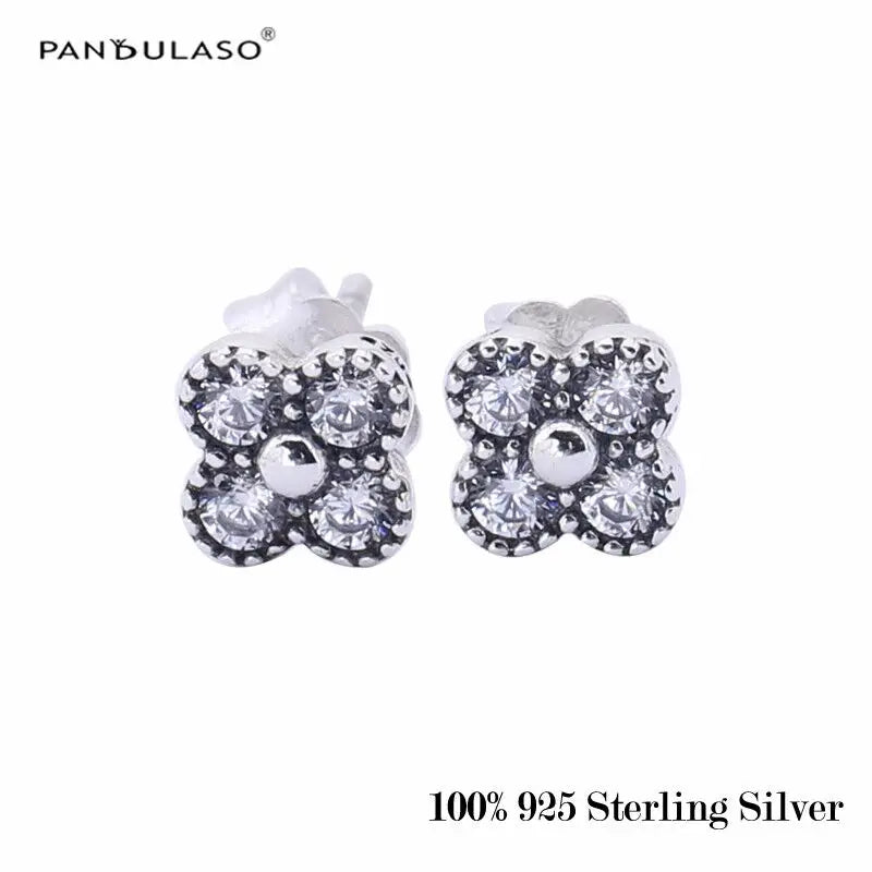 Oriental Blossom Stud Earrings Clear Crystals Sterling Silver Jewelry