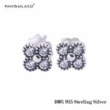 Oriental Blossom Stud Earrings Clear Crystals Sterling Silver Jewelry