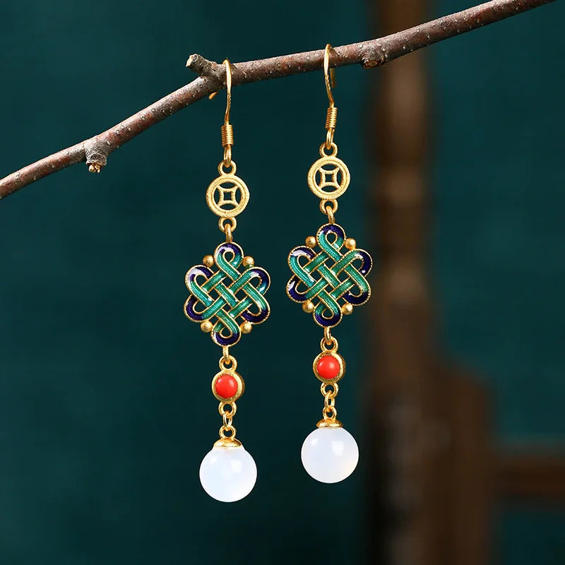 Oriental Lucky Knot Earrings for Women with Box