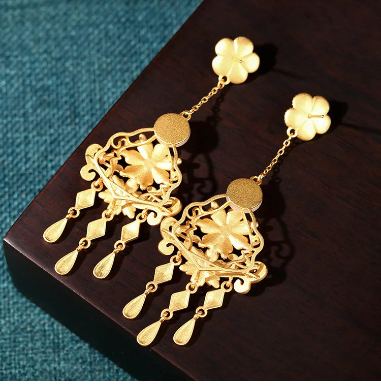 Oriental Chinese Style Earrings Flower Tassel Wedding Vintage Gift