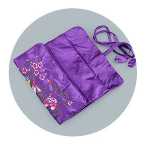 Oriental Silk Jewelry Roll Pouch Organizer Travel Case