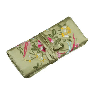 Oriental Silk Jewelry Roll Pouch Organizer Travel Case