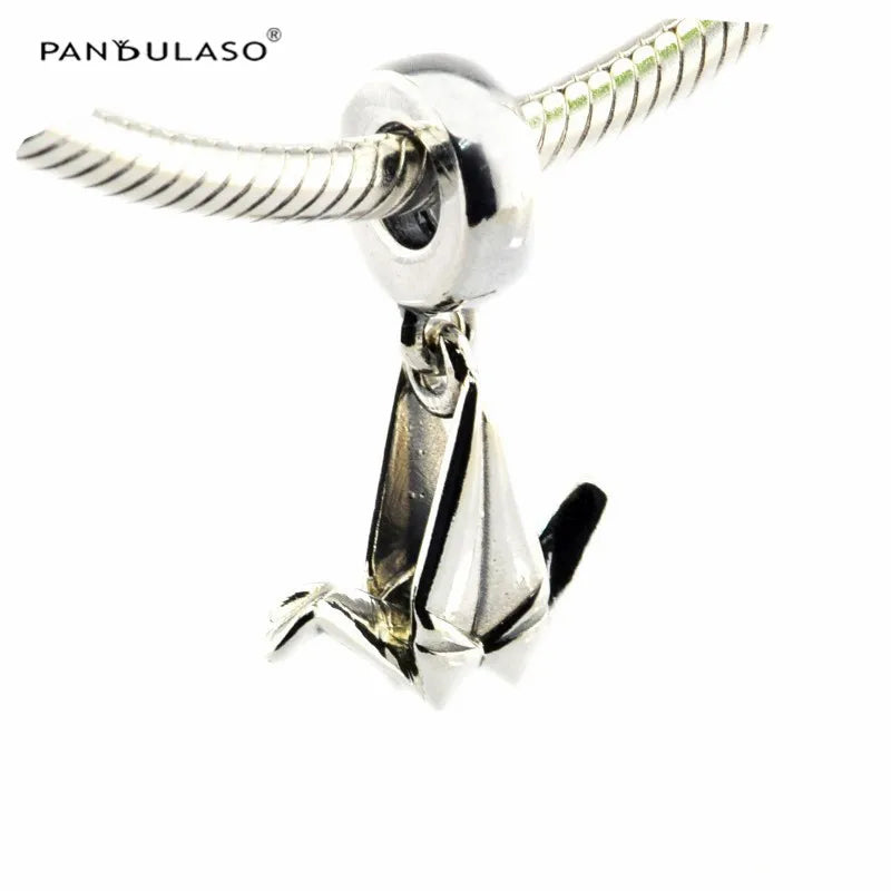 Origami Crane Silver Dangle Sterling Silver Jewelry for Beaded Chain Bracelets