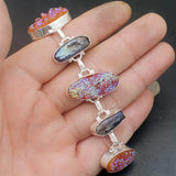 Natural Titanium Biwa Pearl Silver Charms Bracelet 7 inch