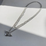 Summer Hip Hop Angel Wing Pendant Necklaces for Women Girl Punk Silver