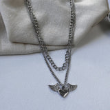 Summer Hip Hop Angel Wing Pendant Necklaces for Women Girl Punk Silver