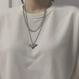 Summer Hip Hop Angel Wing Pendant Necklaces for Women Girl Punk Silver