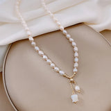 Summer Freshwater Pearl Choker Necklace with Rose Flower