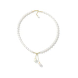 Summer Freshwater Pearl Choker Necklace with Rose Flower