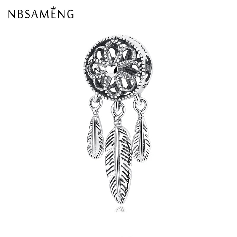 925 Silver Charm Beads Dream Catcher Dangle Charms Bracelet DIY Jewelry