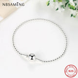 925 Sterling Silver Beaded Snake Chain Bracelet Women Bangles