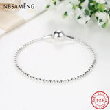 925 Sterling Silver Beaded Snake Chain Bracelet Women Bangles