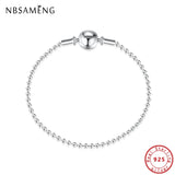 925 Sterling Silver Beaded Snake Chain Bracelet Women Bangles