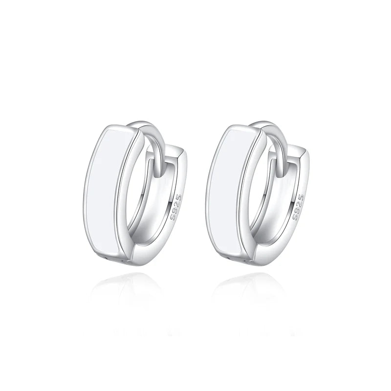 925 Sterling Silver Hoop Earrings Enamel Piercing Earings